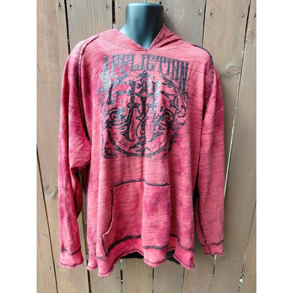 Vintage Affliction Hoodie Mens Size Red Burgundy Black  Graphic Print Reversible